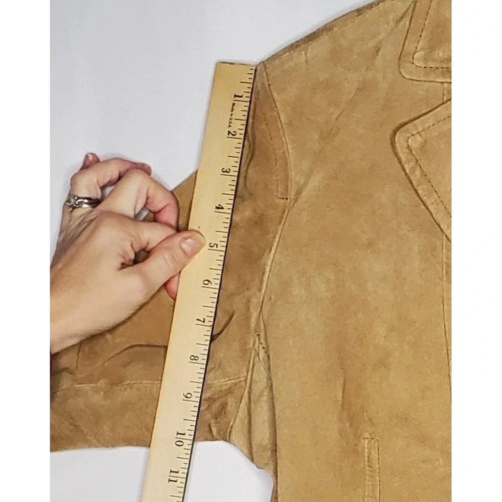 Jones NY Suede Blazer Jacket Womens XL Tan Leather Button Up Classic - Picture 8 of 11